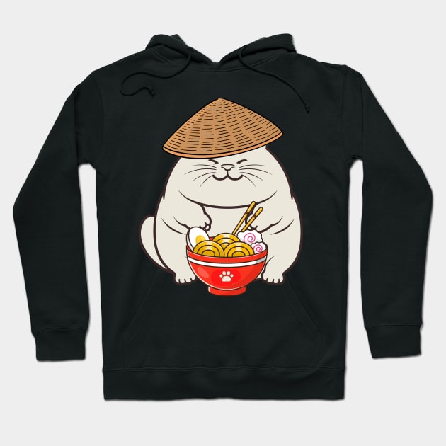 Funny fat cat is eating noodles Hoodie by Pet Station